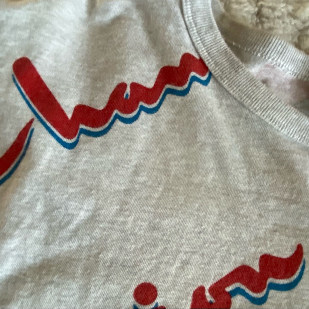 Champion Reverse Weave T Shirt Womens Medium‎ Spellout Logo Gray Red Blue - Picture 3 of 8